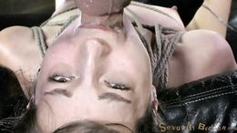 Beautiful teen brunette gags on her master's cock