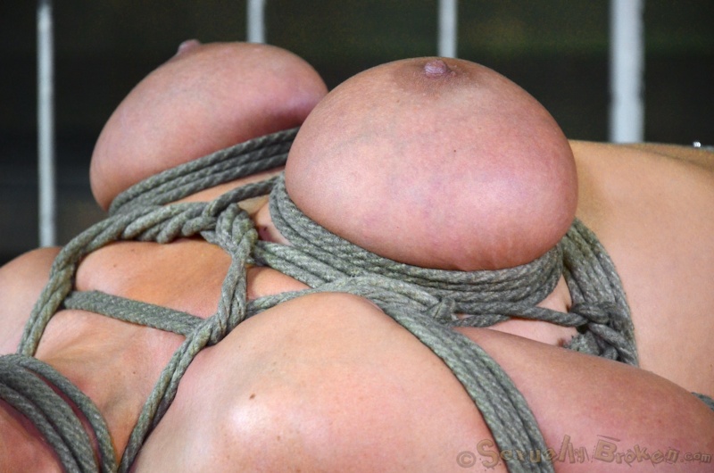 MILF with tit bondage gets her face fucked by black