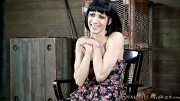 Blindfolded and bound Asphyxia Noir raped on an old bed