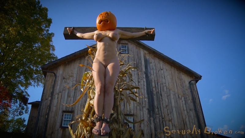 Sex toy with huge boobs abused on the Halloween