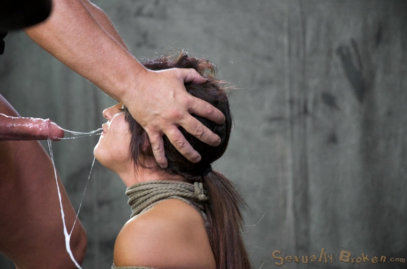 Brutal tit bondage for an innocent brunette