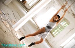 Skinny Fashion and BDSM model LEA TYRON tied up in suspension and bullwhipped